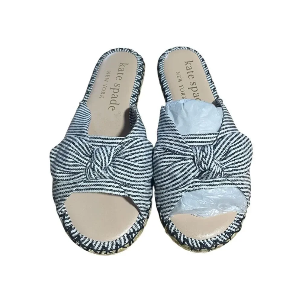 Kate Spade Saltie Shore Espadrille Blue/White Slip On Slide Sandal Sz 5.5B